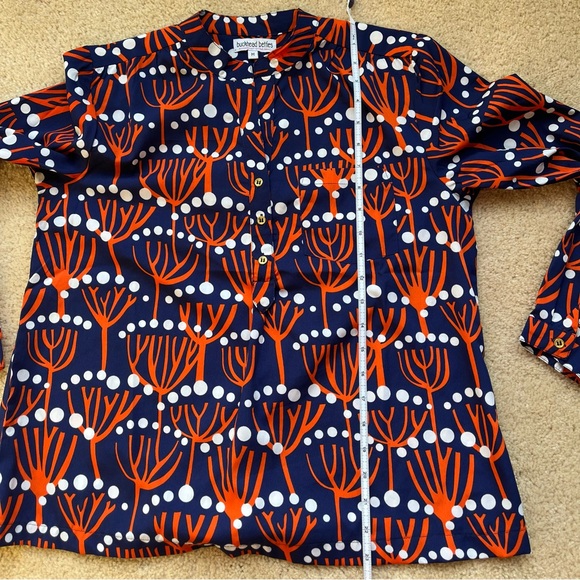 Buckhead Betties Women's Blue and Orange Print Blouse - Size M - EUC - Picture 5 of 6